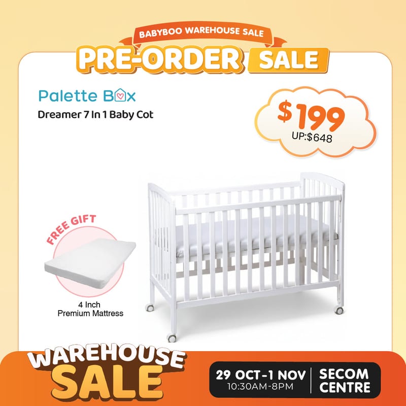 Babyboo Sale [Pre-Order] PALETTE BOX Sweet Dreams 7-in-1 Convertible Baby Cot + FREE Mattress