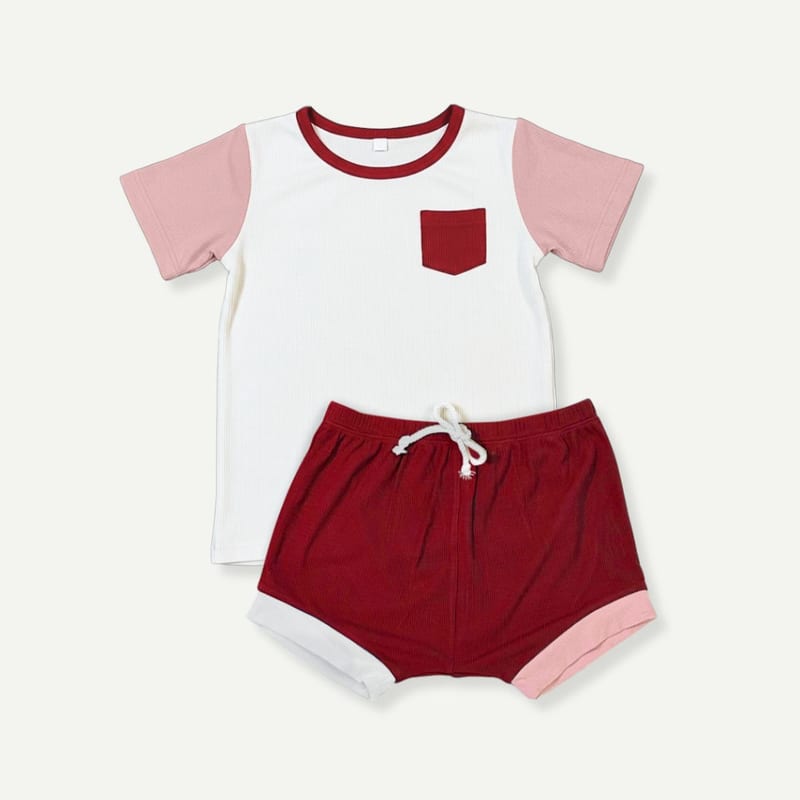 Signature Air Bamboo™ ActiveKidz Brise / Colour Block / 2 Piece Shirt & Shorts Set - Majulah White