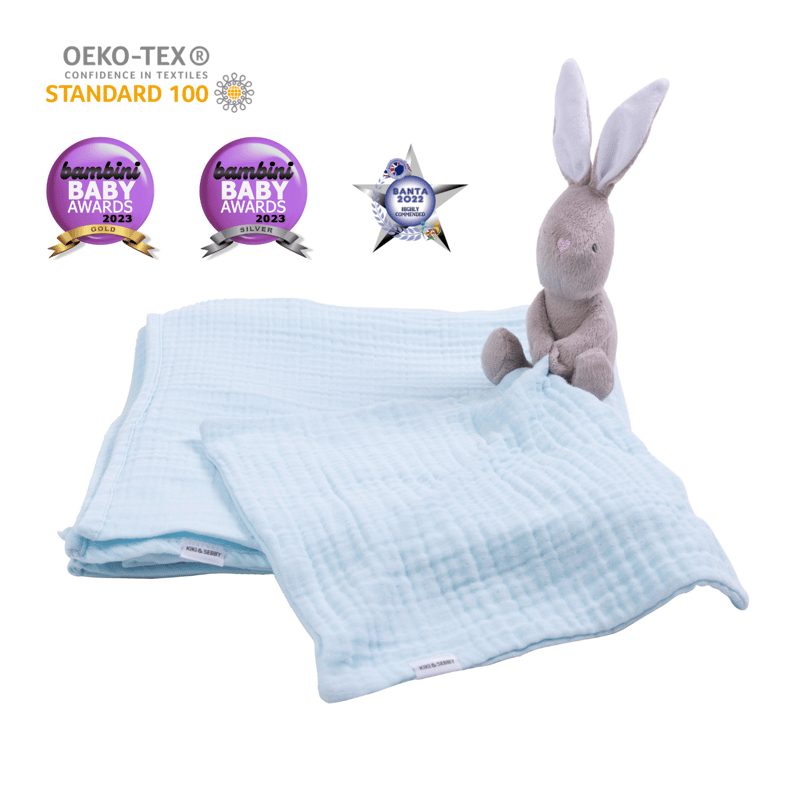 Kiki and Sebby Bunny Comforter (Blue Muslin)