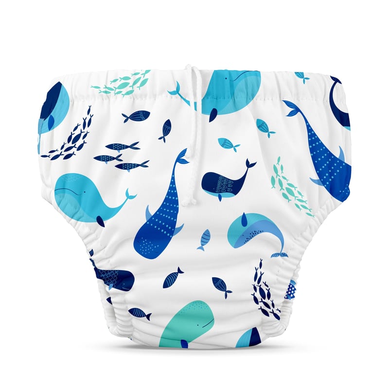 Reusable Swim Diaper Drawstring - The Whale on White