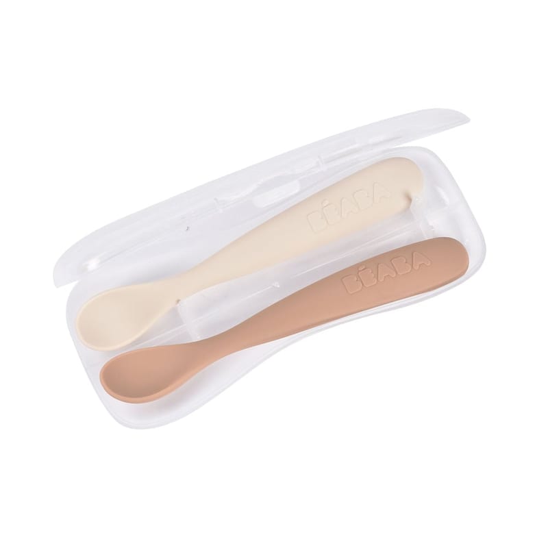 Beaba 1st Stage Silicone Spoons & Case 2 Pack - Praline/Clay