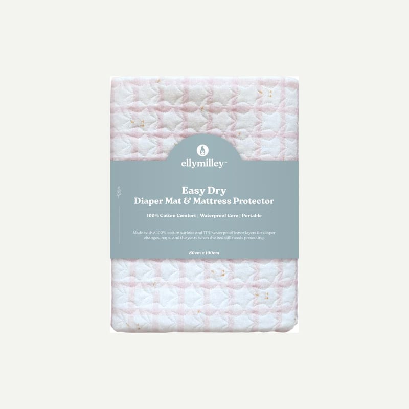 Elly Milley 2 in 1 Easy Dry Diaper Mat & Mattress Protector - Gingham Pink Ducky