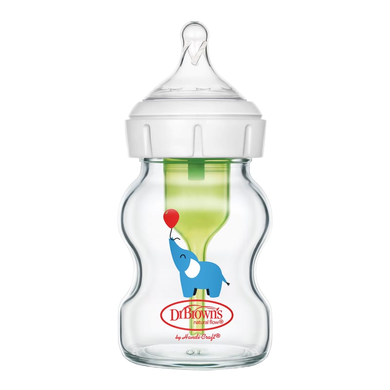 DR. BROWN'S Options+ Wide Neck Glass Bottle, Elephant, 150ml, 1-Pack