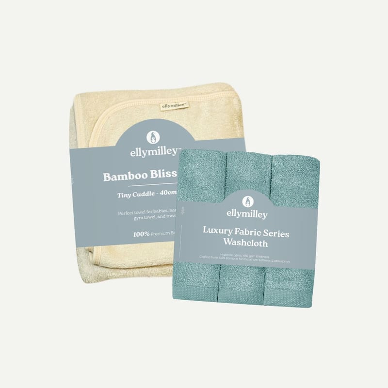 Elly Milley BUNDLE Bamboo Bliss - Tiny Cuddle Towel  & Wash Cloth / Newborn Set