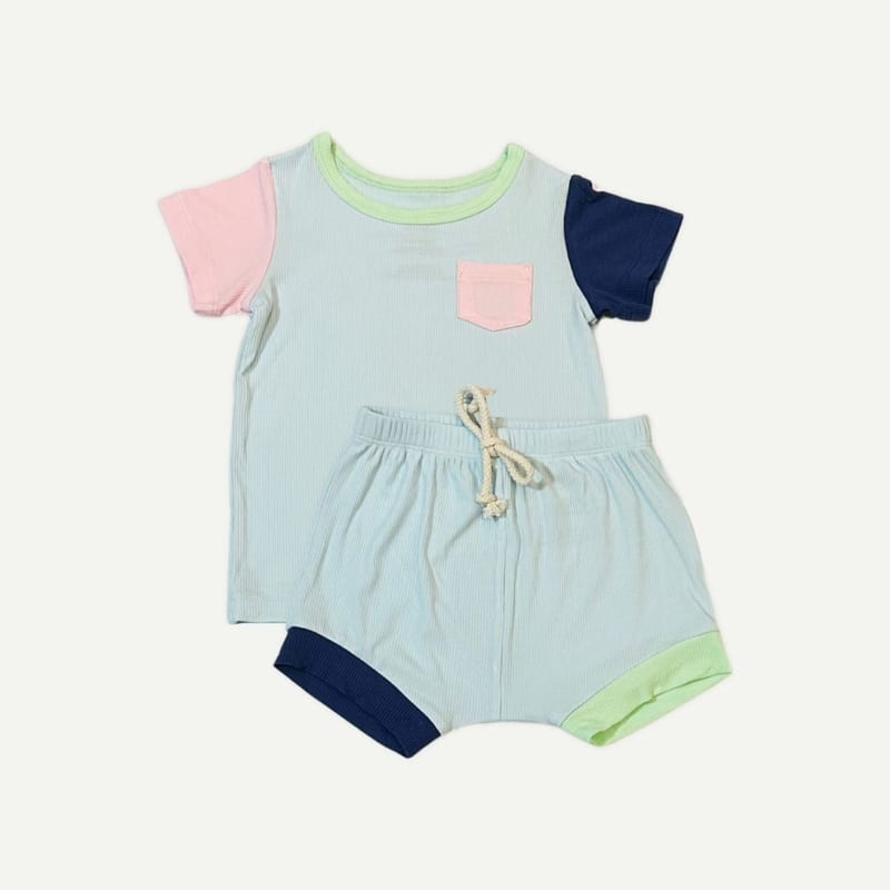 Elly Milley Signature Air Bamboo™ ActiveKidz Brise / Colour Block / 2 Piece Shirt & Shorts Set - Sky