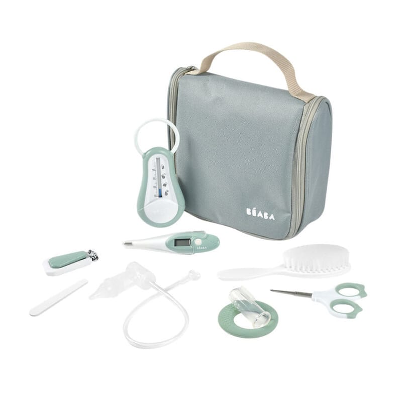 Beaba Baby 9 Piece Grooming Set with Toiletry Pouch - Sage Green