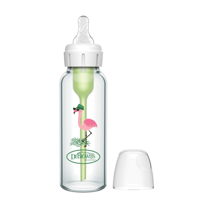 DR. BROWN'S Options+ Narrow Neck Glass Bottle, 250ml, Flamingo, L2 Nipple