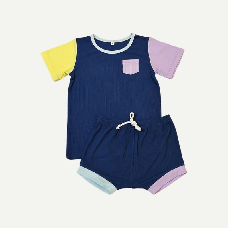 Elly Milley Signature Air Bamboo™ ActiveKidz Brise / Colour Block / 2 Piece Shirt & Shorts Set - Navy Blue