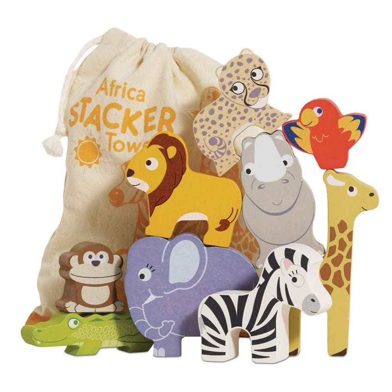 Le Toy Van Wooden Stacking Animals & Bag - Africa