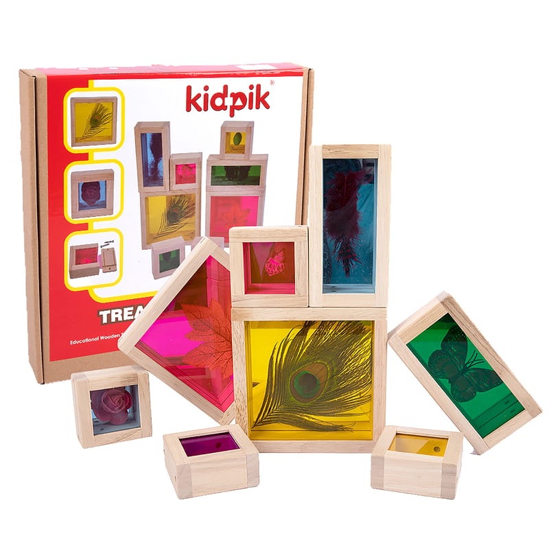 Lucky Baby Kidpik 618459 Montessori Educative Learning Wooden Treasure Blocks 8pcs