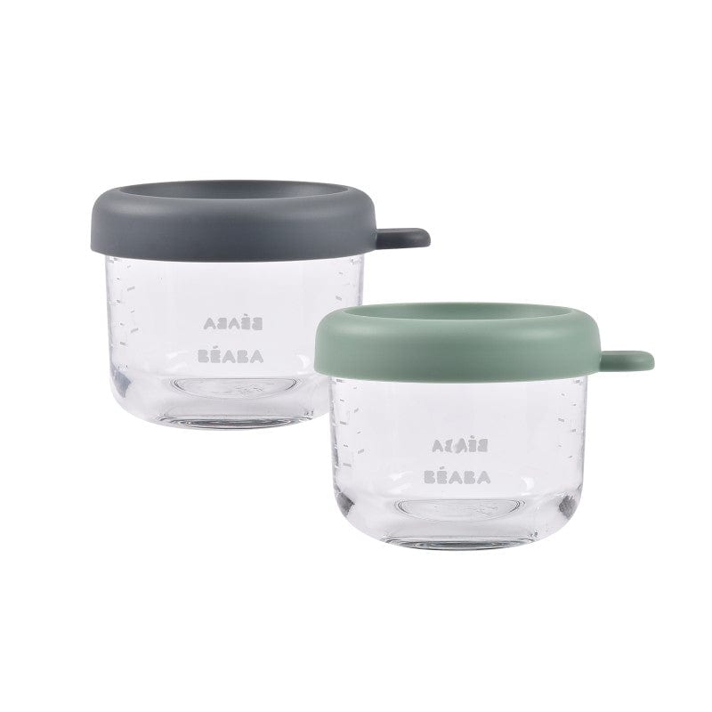 Beaba Set of 2 conservation Glass Jars 150ml (Mineral / Sage Green)