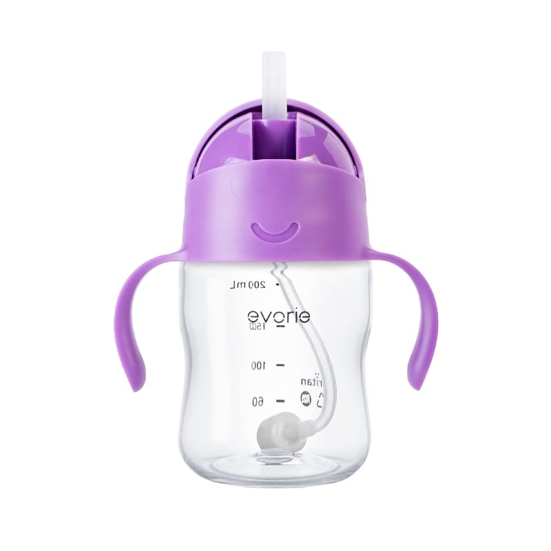 Evorie Tritan Gravity Straw 360 Sippy Cup Water Bottle 200ml, Ube