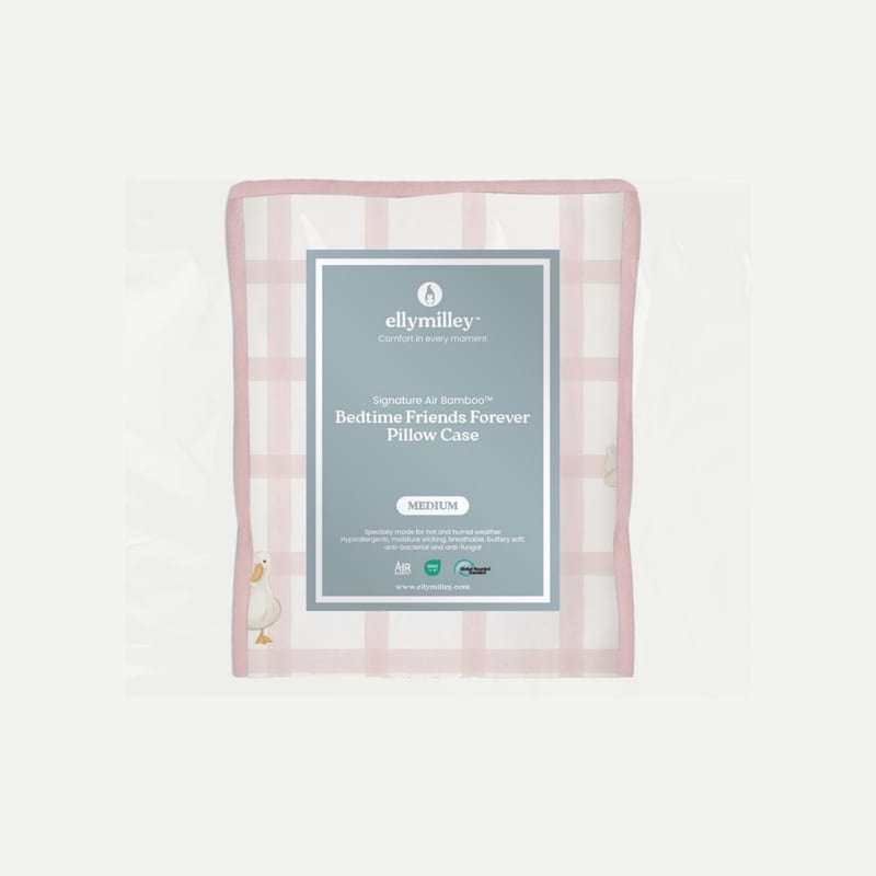 Elly Milley (CASING) Signature Air Bamboo™ Bedtime First Friend BFF Pillow Case- Gingham Pink Ducky