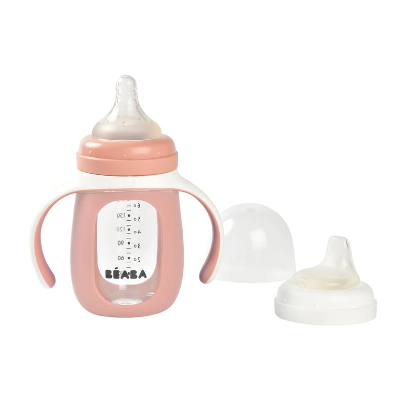 Beaba Glass Bottle with Silicone Protective Sleeve 210ml - Pink