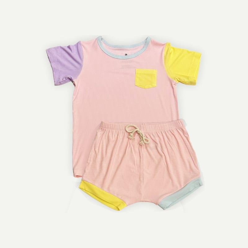 Elly Milley Signature Air Bamboo™ ActiveKidz Brise / Colour Block / 2 Piece Shirt & Shorts Set - Pink