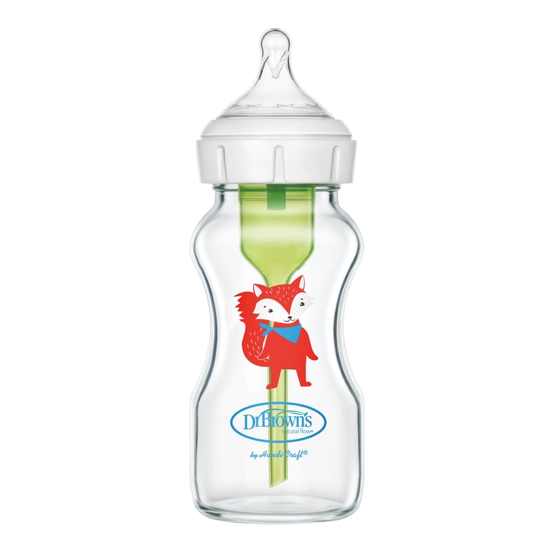 DR. BROWN'S Options+ Wide Neck Glass Bottle w/L3 Nipple, Fox, 270ml, 1-Pack