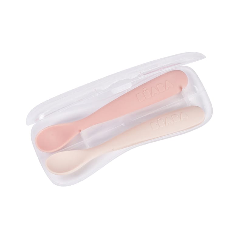 Beaba 1st Stage Silicone Spoons & Case 2 Pack - Cotton Candy/Sorbet
