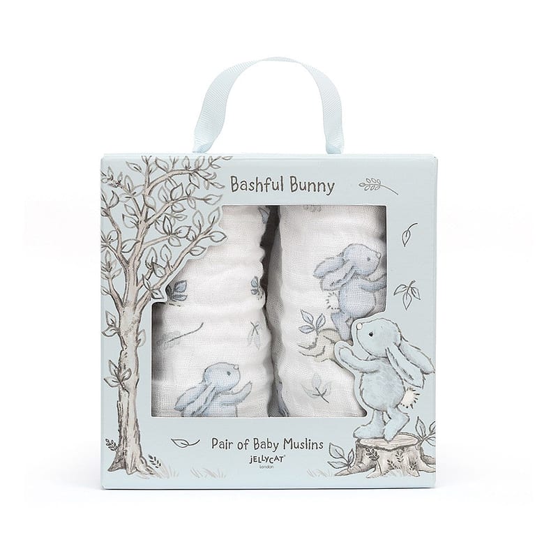 JellyCat Bashful Blue Bunny Pair Of Muslins