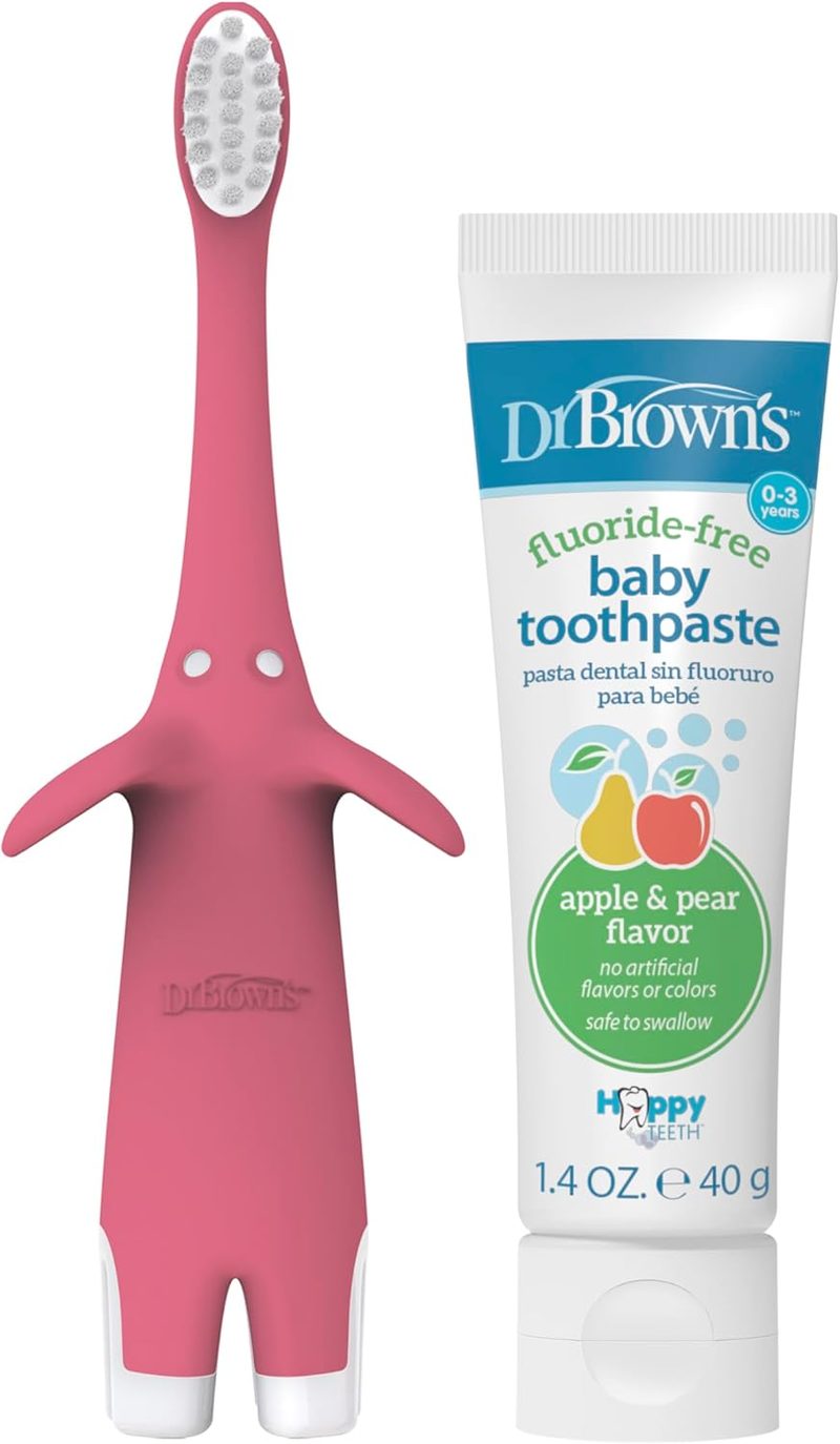 DR. BROWN'S Infant-To-Toddler Toothbrush & Toothpaste Combo Pack, Assorted Designs