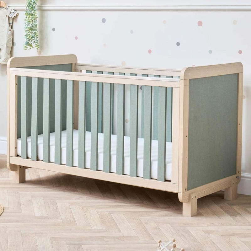 Tutti Bambini Kuba Cotbed With Clevamama Support Mattress - Pickled Oak-Sage Weave