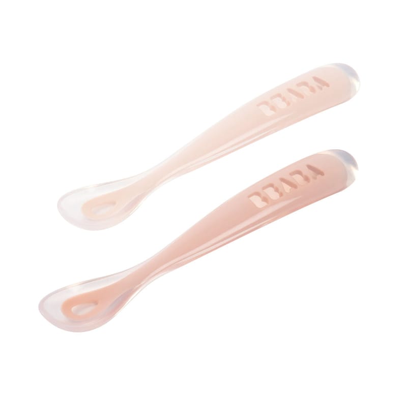 Beaba 1st Stage Silicone Spoons & Case 2 Pack - Cotton Candy/Sorbet Duo