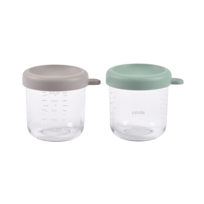Beaba Glass Jars 250ml 2 Pack - Sage Green/Grey
