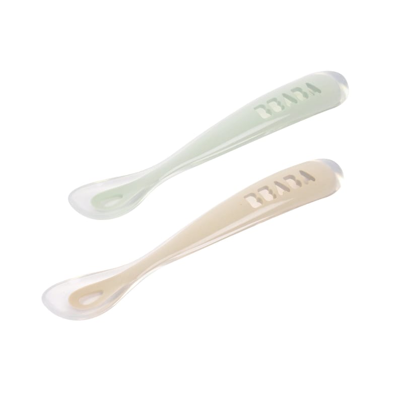 Beaba 1st Stage Silicone Spoons &amp; Case 2 Pack - Clay/Misty Green