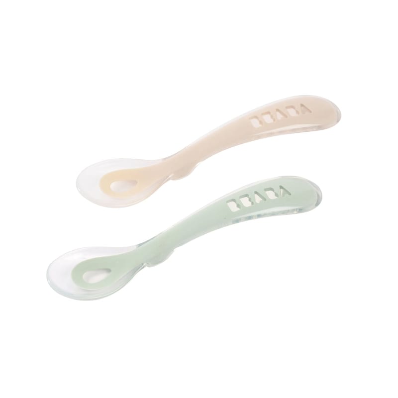 Beaba 2nd Stage Silicone Spoons & Case 2 Pack - Clay/Misty Green