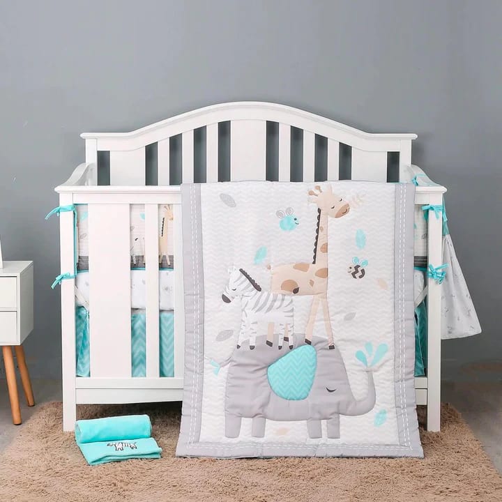 Palette Box 8pcs Soft Polyester Baby Bedding Set, Grey Party Zoo