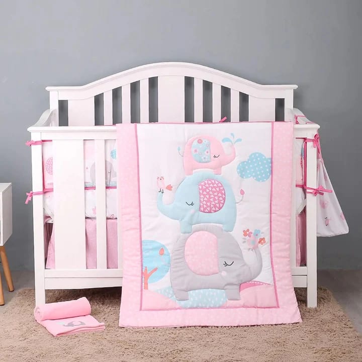 Palette Box 8pcs Soft Polyester Baby Bedding Set, Pink Elephant