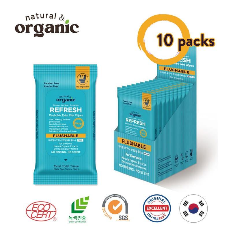 Natural & Organic Premium Portable Flushable Wipes