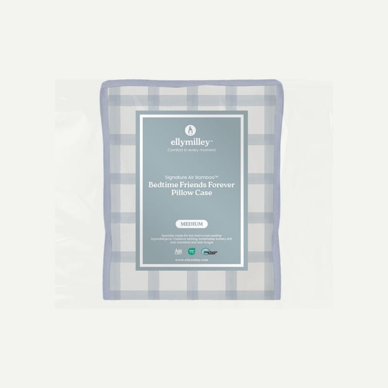 Elly Milley (CASING) Signature Air Bamboo™ Bedtime First Friend BFF Pillow Case - Gingham Serene Sky