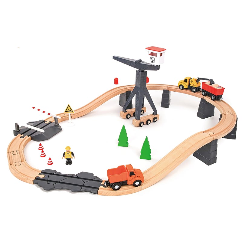 Lucky Baby Tookytoy TH682 Montessori Educative Learning Wooden Construction Yard Train Set