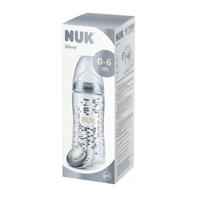 NUK Silver Limited Edition Set First Choice Plus Baby Bottle with Genius Soother