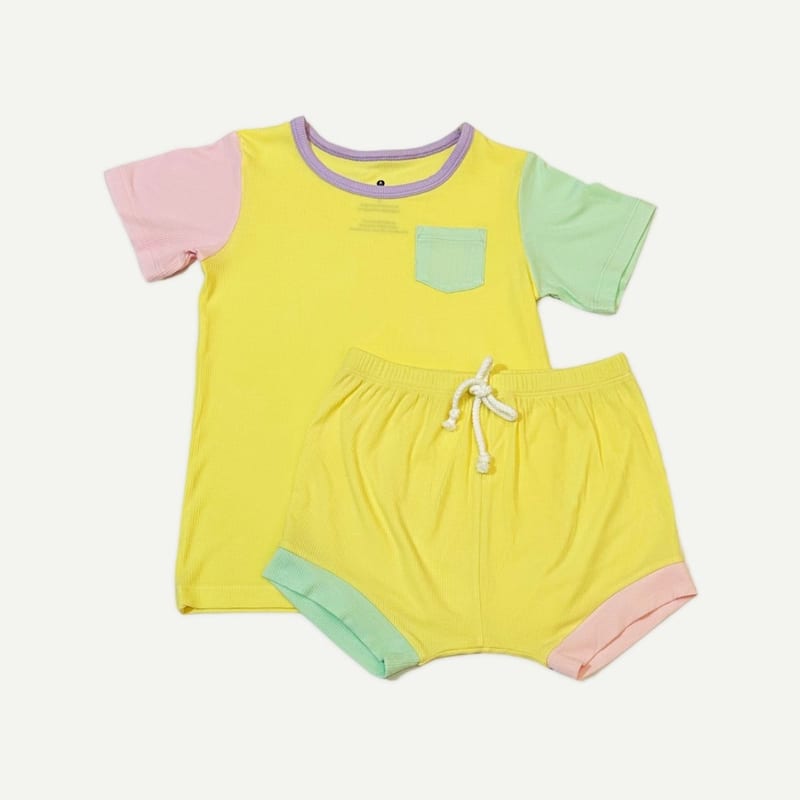 Elly Milley Signature Air Bamboo™ ActiveKidz Brise / Colour Block / 2 Piece Shirt & Shorts Set - Yellow