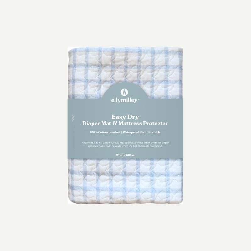 Elly Milley 2 in 1 Easy Dry Diaper Mat & Mattress Protector - Gingham Serene Sky