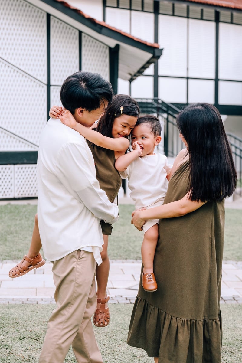 Family in matching Linen Fawn linen