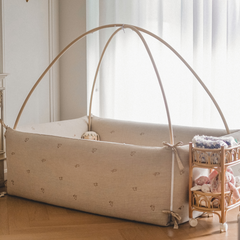 LOLBaby Cotton Embroidery Bumper Bed with Hanging Toy and Canopy - Golden Rabbit [Pre-order ETA End August 2024]