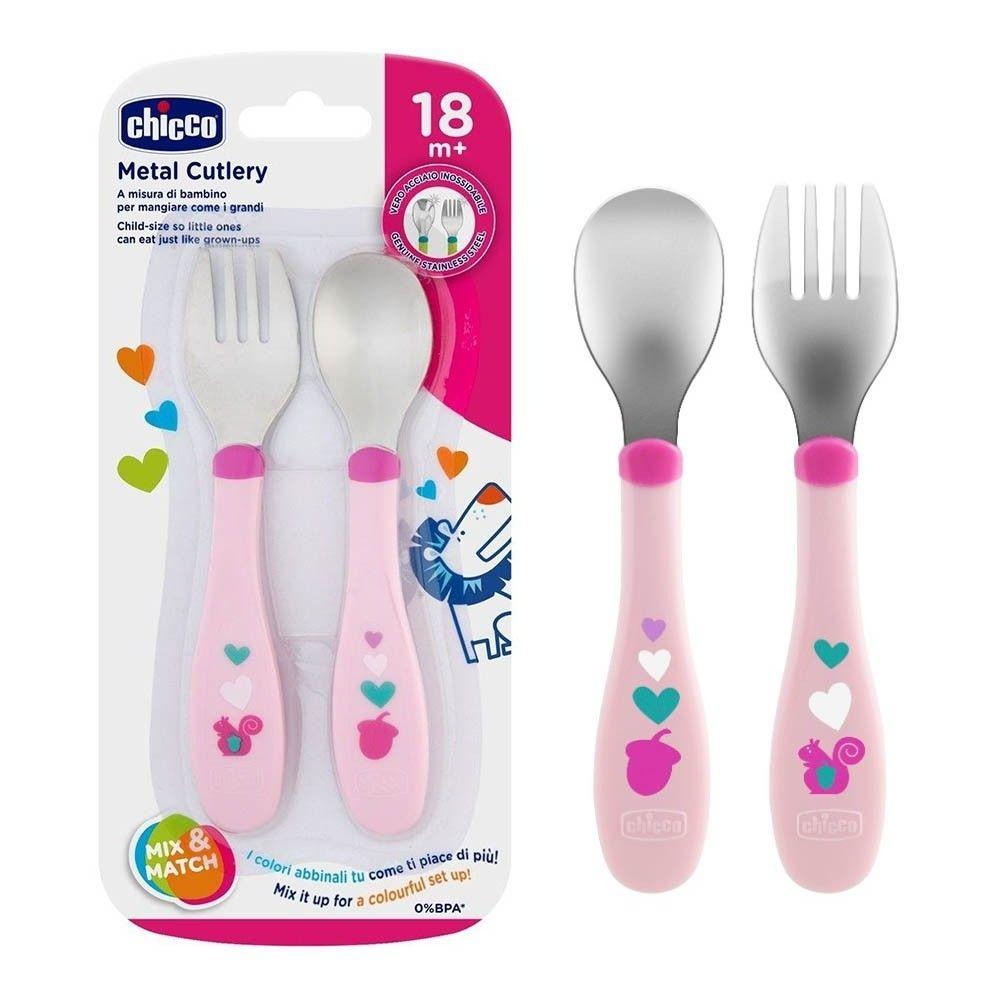 Chicco Metal Cutlery – Girl/Neutral (18m+) | Little Baby.