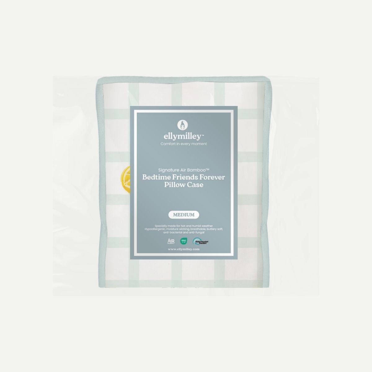 Elly Milley (CASING) Signature Air Bamboo™ Bedtime First Friend BFF Pillow Case- Gingham Green Lemon
