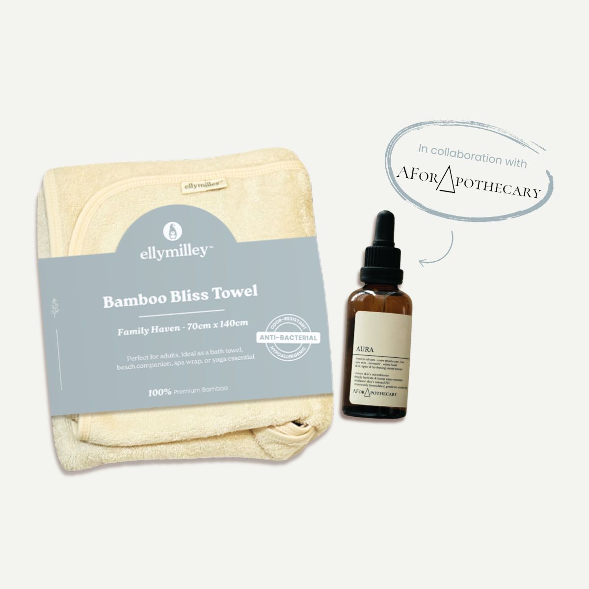 Elly Milley [Elly Milley X A For Apothecary] Bamboo Bliss Family Haven Adult Towel & Aura Serum Bundle