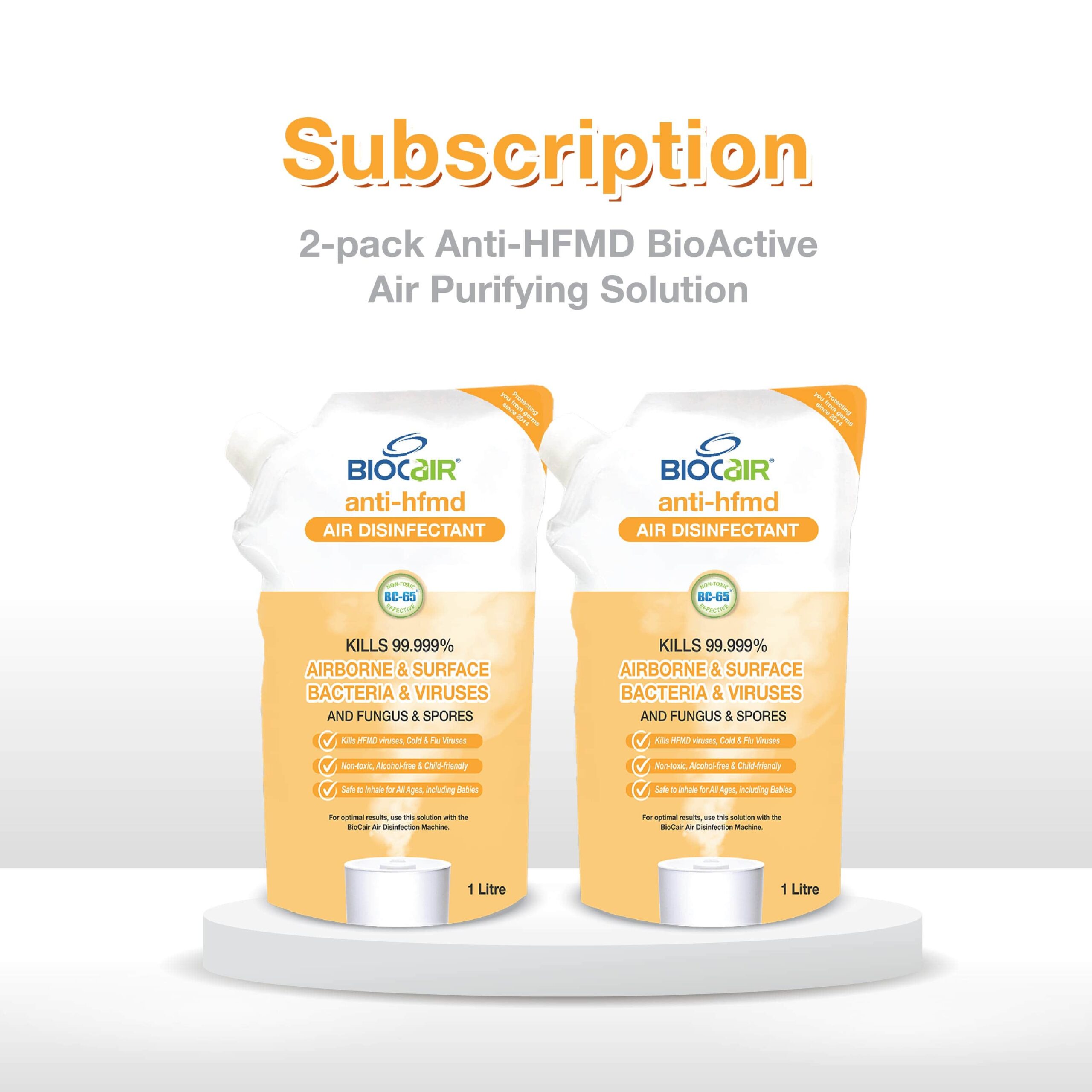 BioCair 2-Pack Anti-HFMD BioActive Air Purifying Solution Subscription