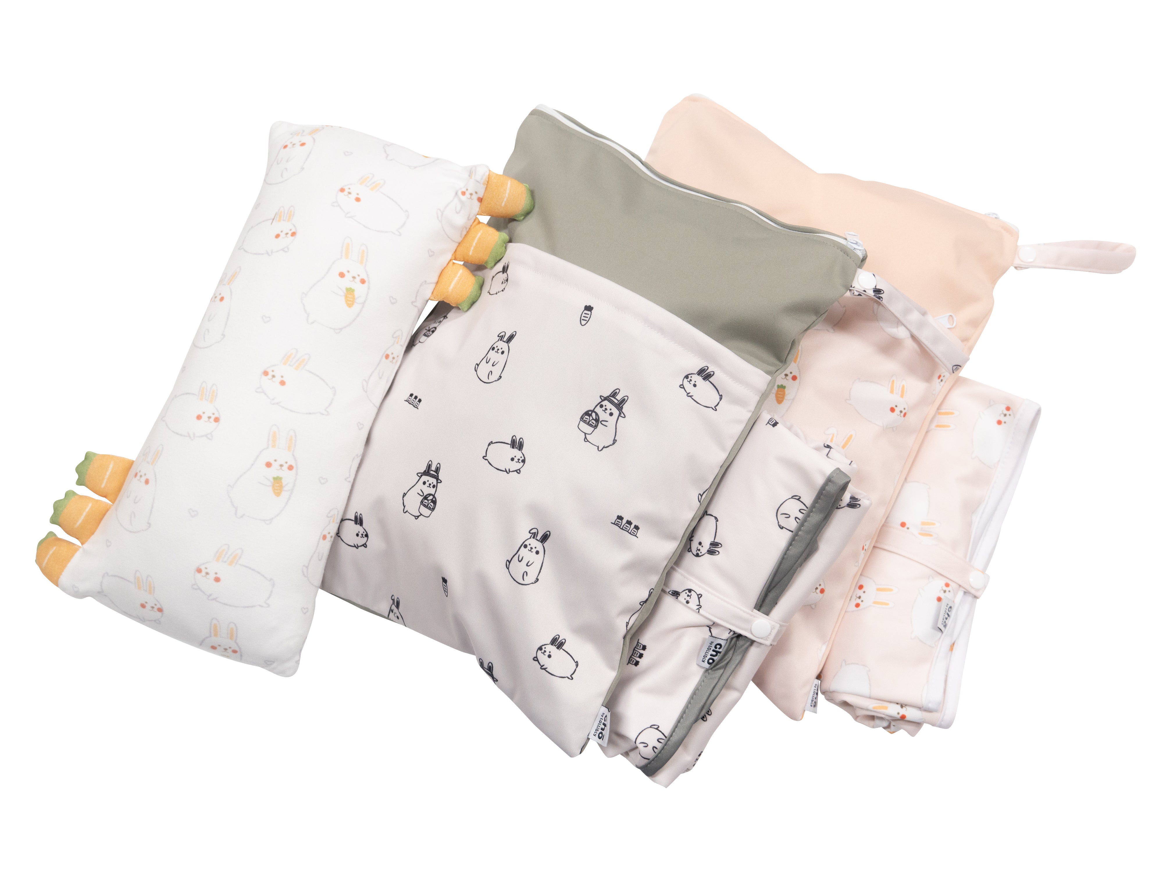 Cho Momo Bunny Bundle: 1 Cho Cushion (M) + 2 Wet Bags + 2 Changing Mats