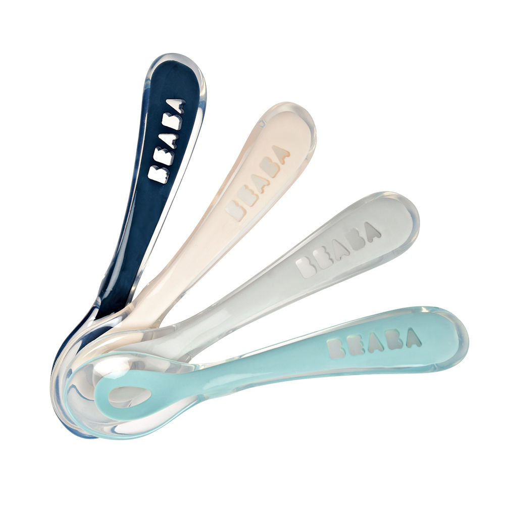 Beaba 2nd Stage Silicone Spoons 4 Pack - Dark Blue/Pink/Grey/Light Blue