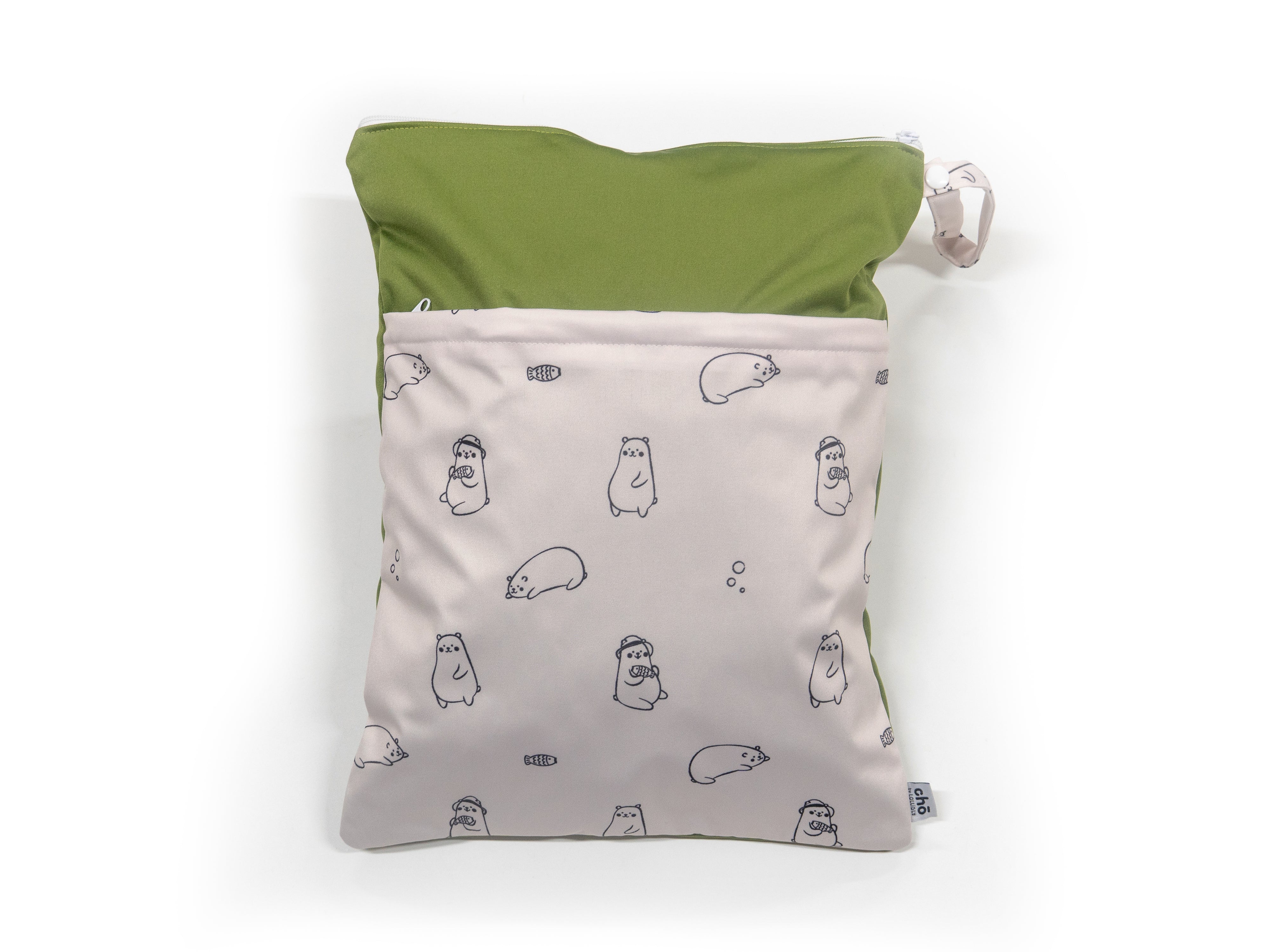 Cho Waterproof Diaper Wet Bag: Maru Bear Olive (40 x 30cm)