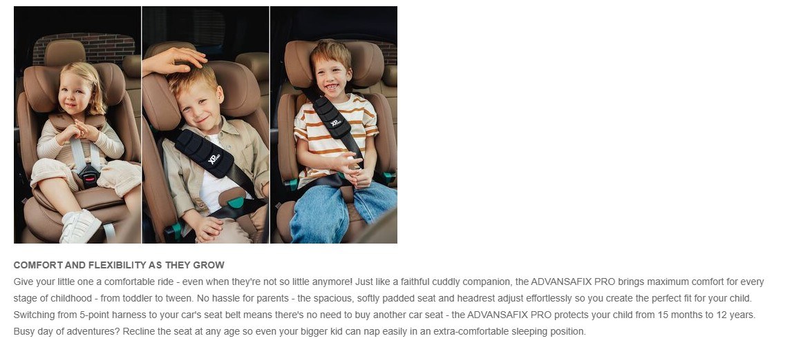 Children of different ages riding comfortably in the Britax Advansafix Pro — comfort as they grow