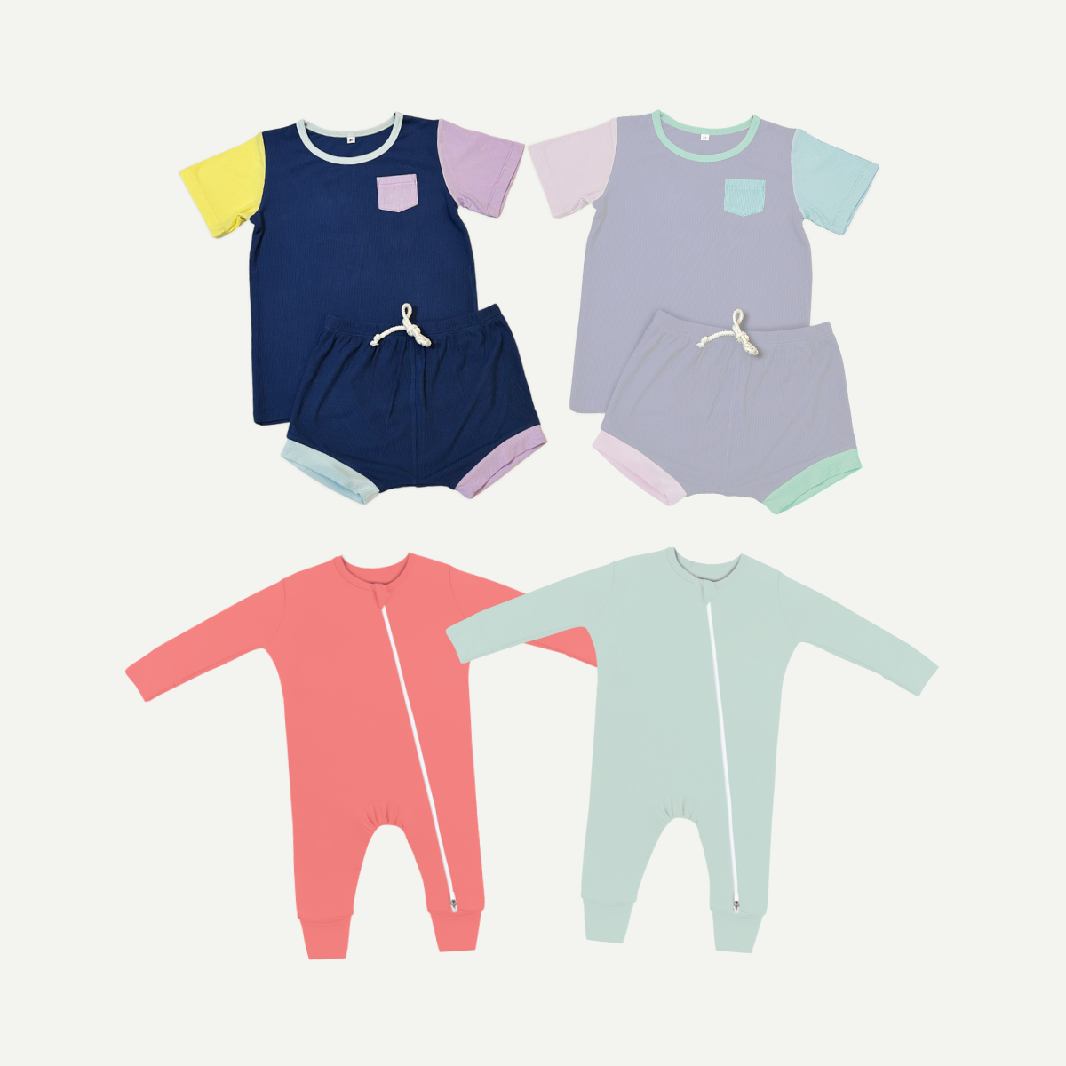 Elly Milley BUNDLE of 2 Signature Air Bamboo™ Baby Sleep Suit & 2 Piece Shirt & Shorts Set / Toddler Set