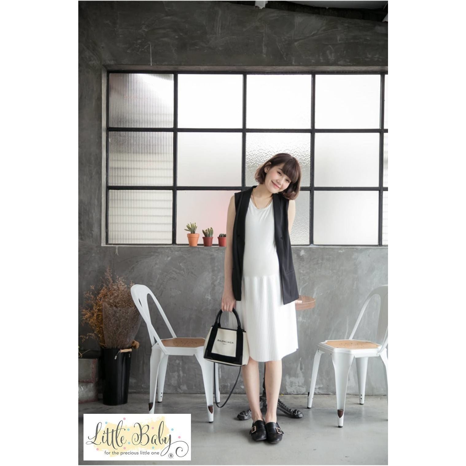 L1662353 Korea Versatile Pleated White Dress