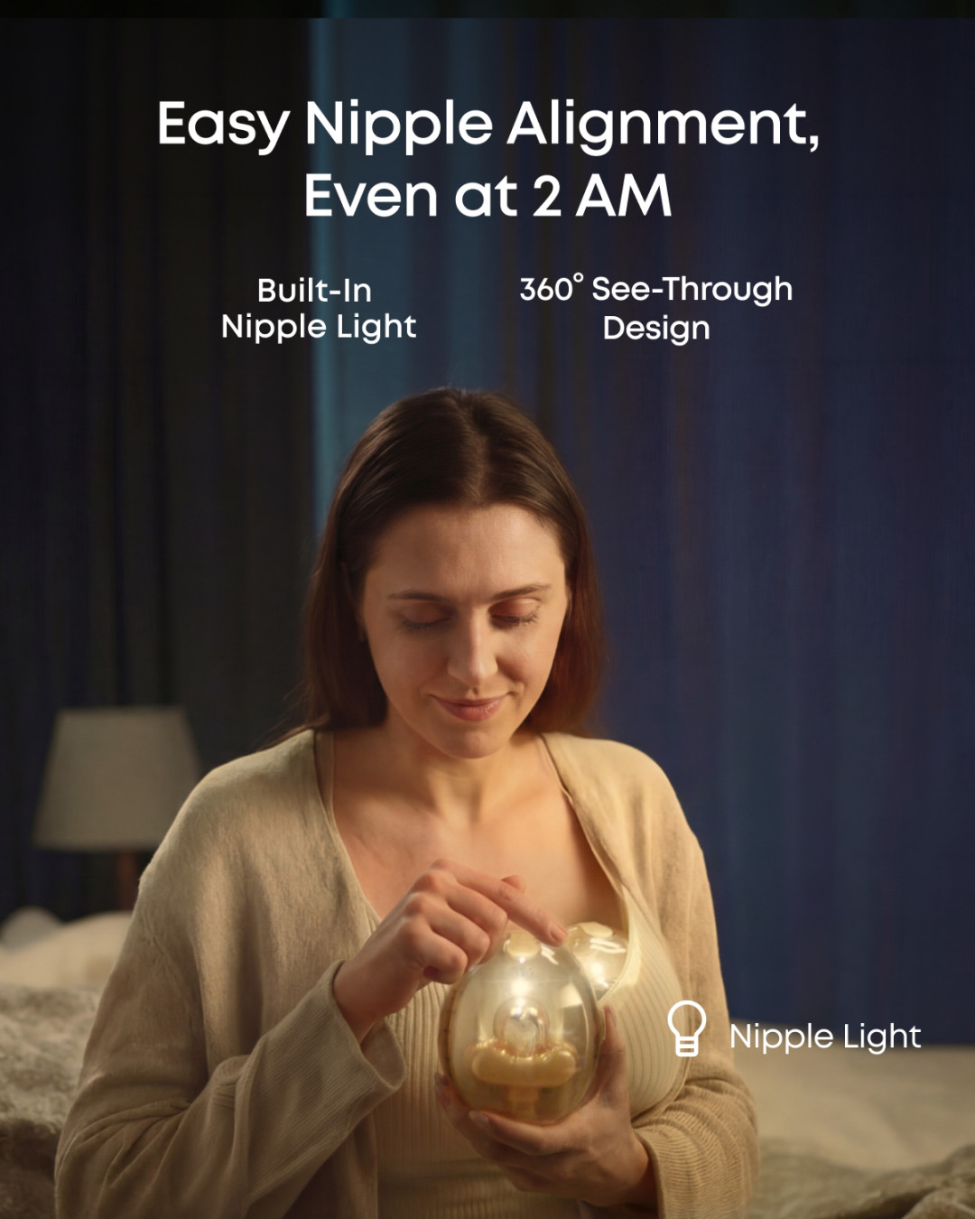 eufy S2 Pro built-in nipple light and 360° see-through design for easy night-time alignment