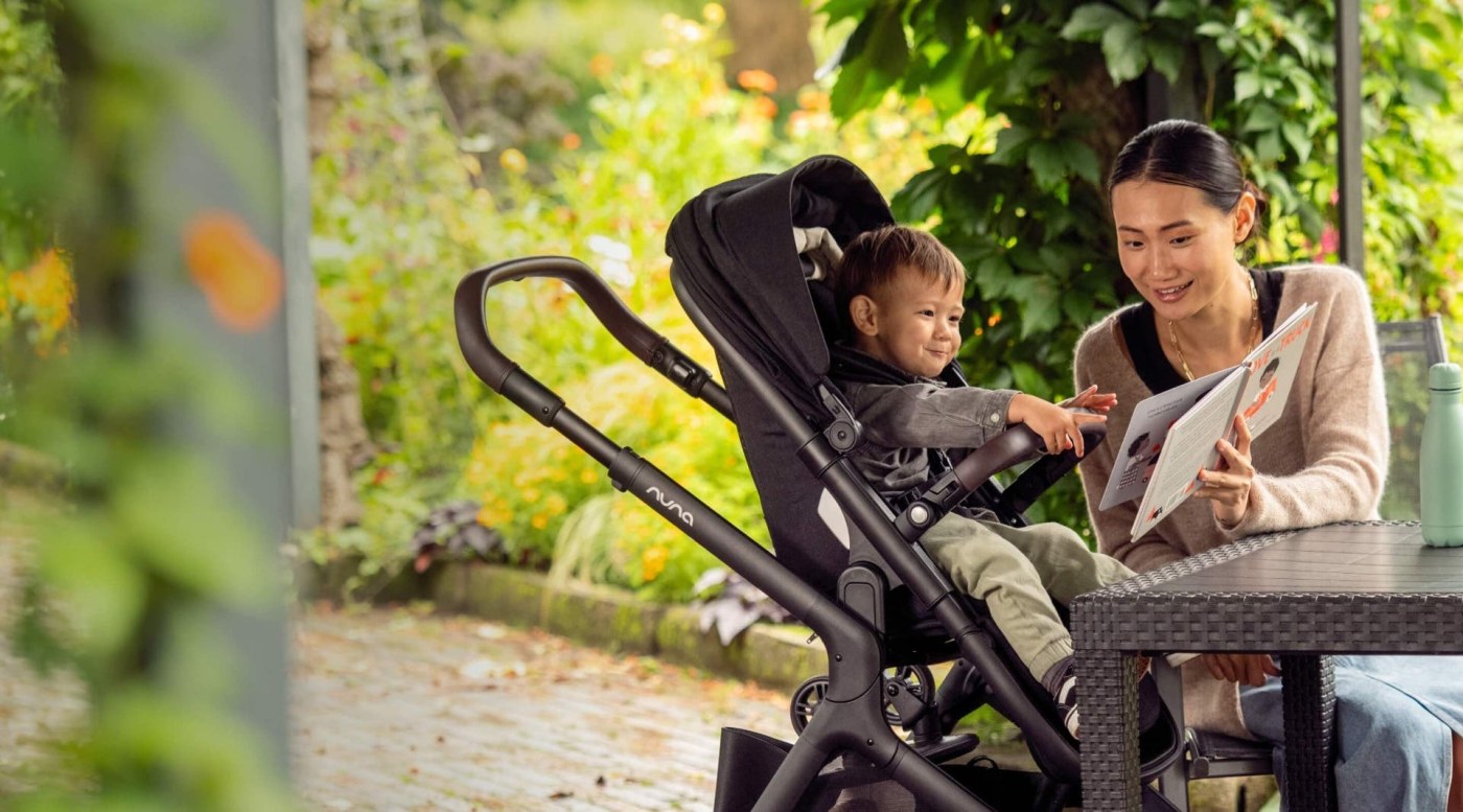 Nuna DEMI next elevated eye-level seat, parent and toddler